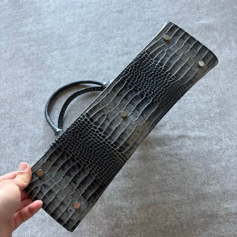 Grey Crocodile Effect Shoulder Bag - Picture 3 of 7